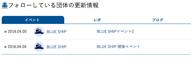 フォローした団体の情報